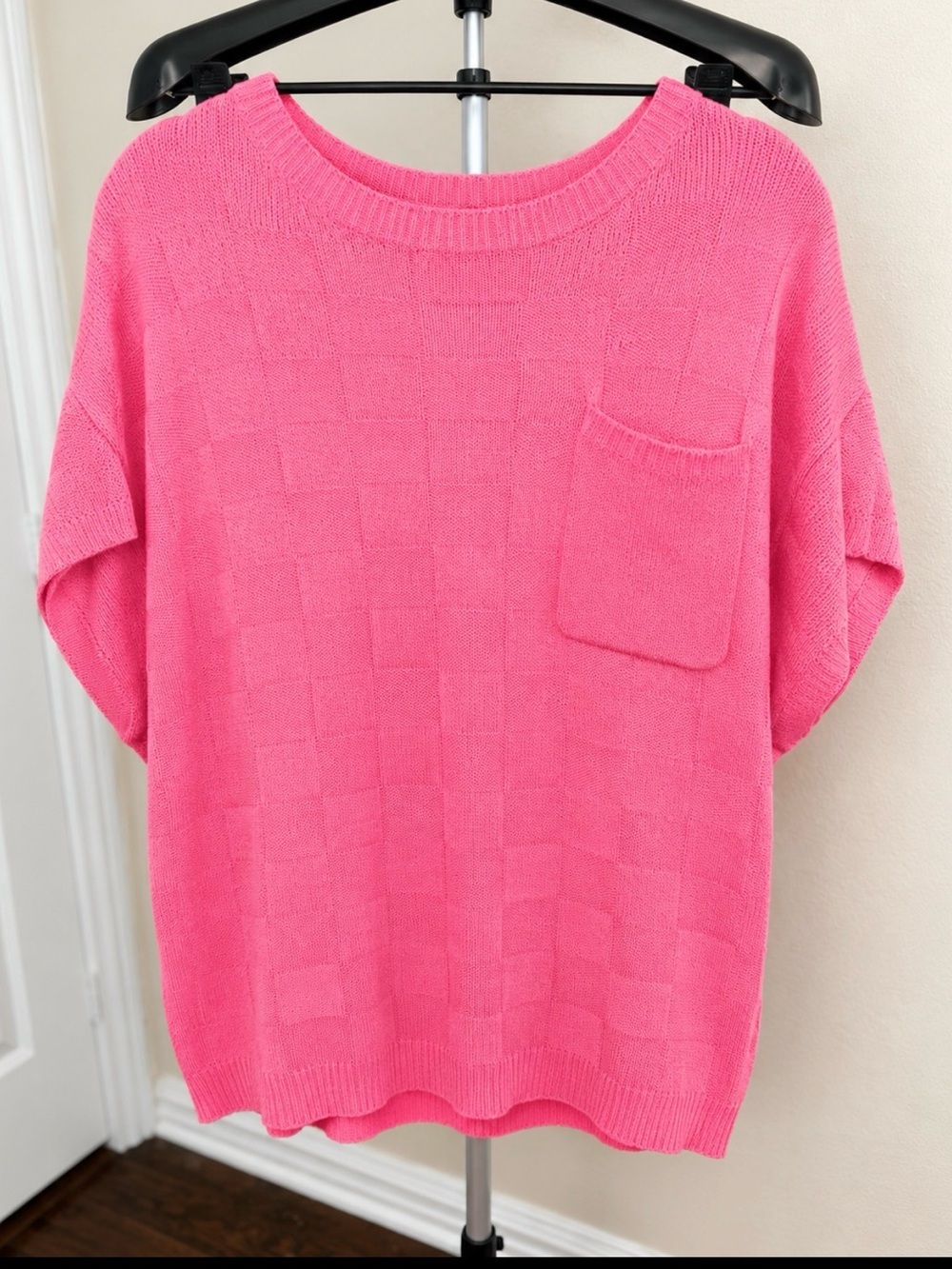 Bright Pink Lightweight Knit Top with Pocket